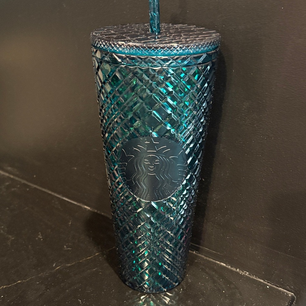 Starbucks Dark Teal Textured Tumbler with Lid and Straw
